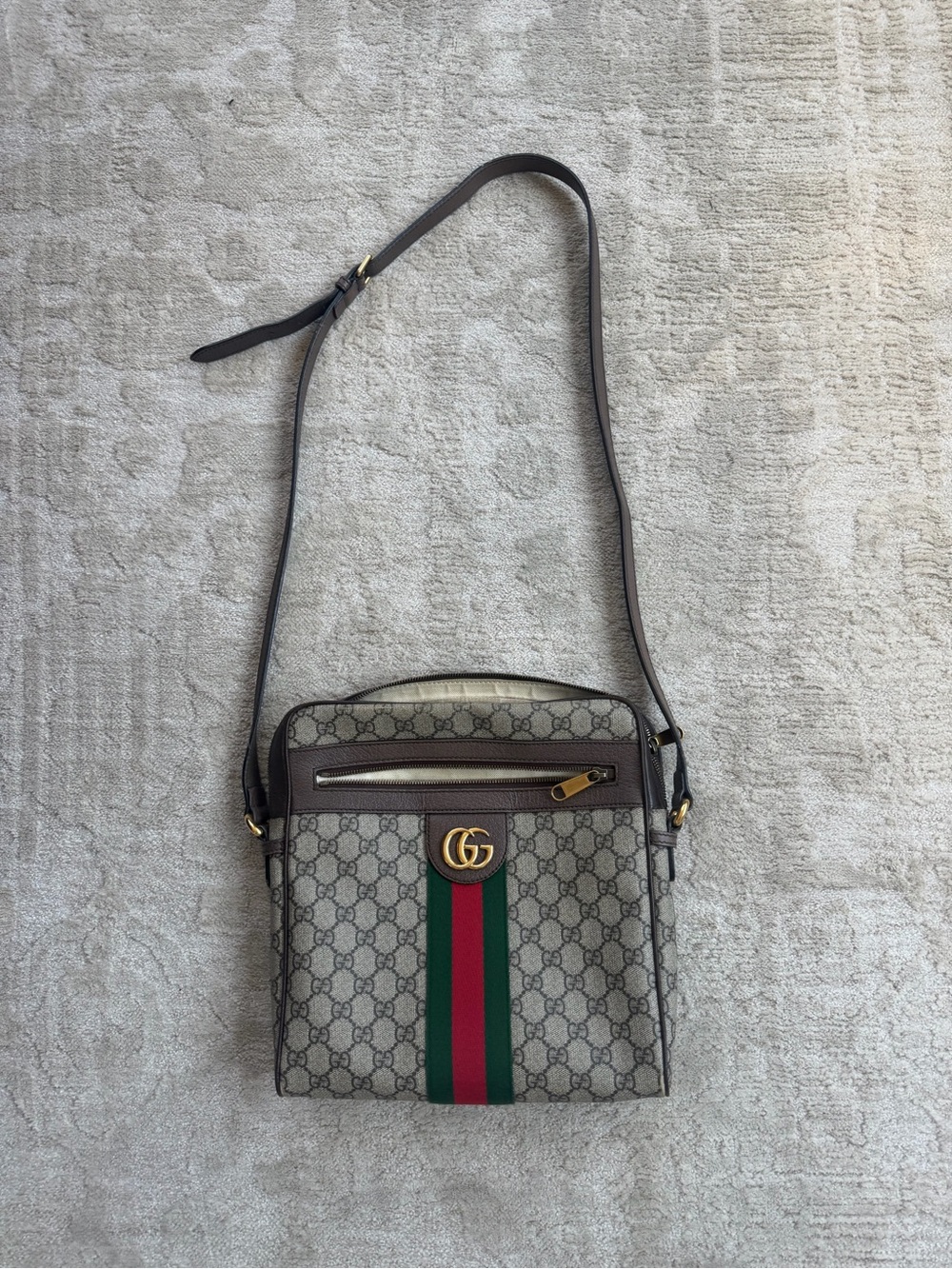 Gucci Beige GG Supreme Messenger with Green and Red Web Stripe